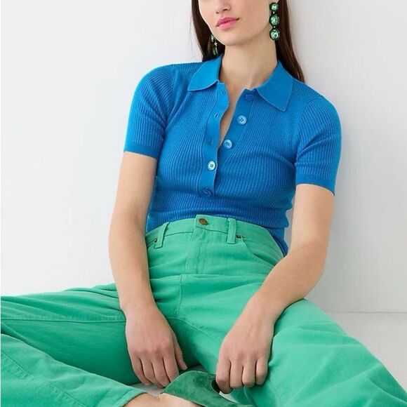 J.Crew *GREEN* TENCEL™ lyocell-blend short-sleeve polo shirt - Picture 1 of 9
